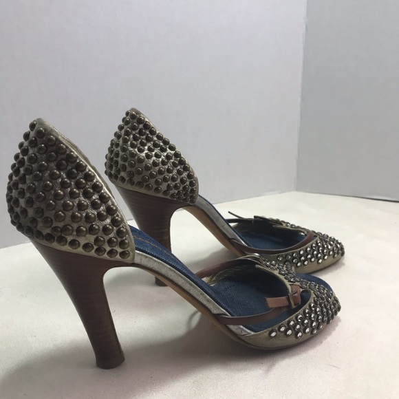 Giuseppe Zanotti Designer Shoes Size 9.5 Rhinestone Studs Open Toe High Heels - Picture 4 of 8